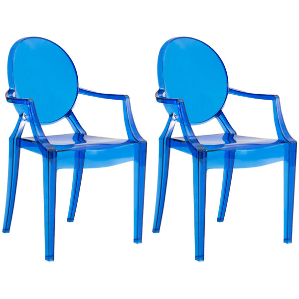 JOON 2 Pack Kids Ghost Chairs with Armrest, 25x13x14.5 Inches, Transparent