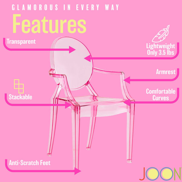 JOON 2 Pack Kids Ghost Chairs with Armrest, 25x13x14.5 Inches, Transparent