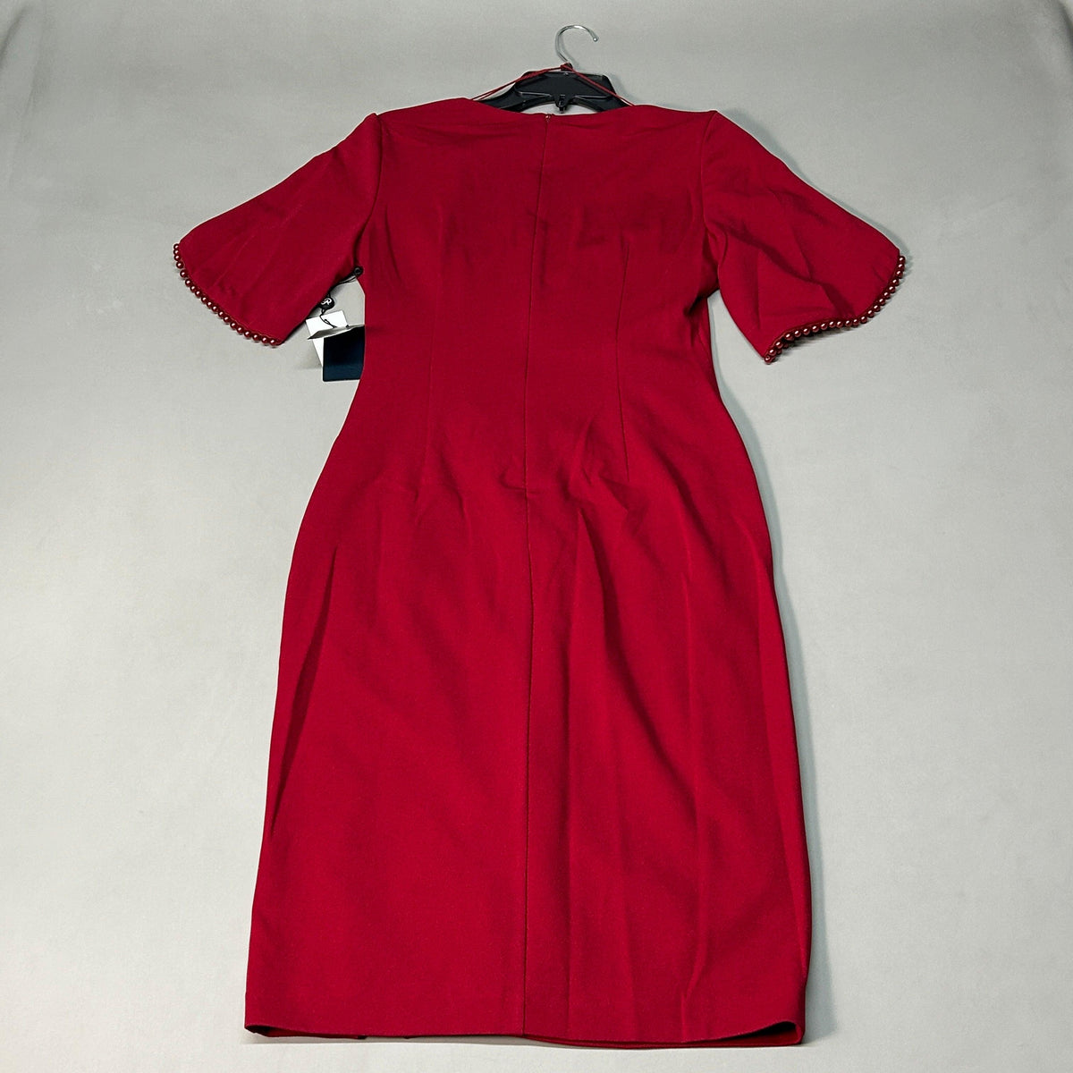 ADRIANNA PAPELL Knit Crepe Pearl Trim Dress Red Size 4 (New)