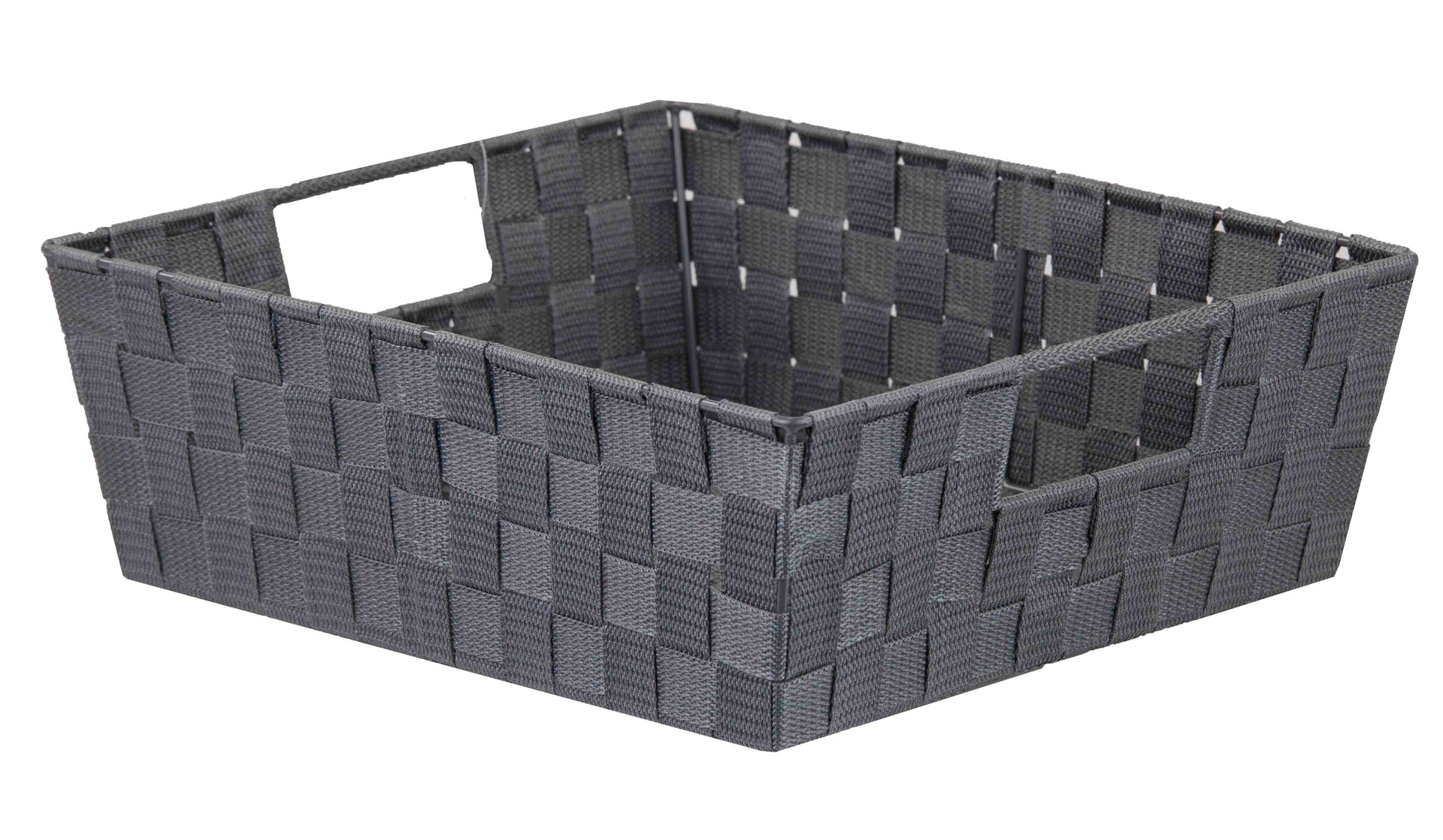 Home Basics Polyester Woven Strap Storage Basket Tray, Gray, Large, 15x13x5 Inches