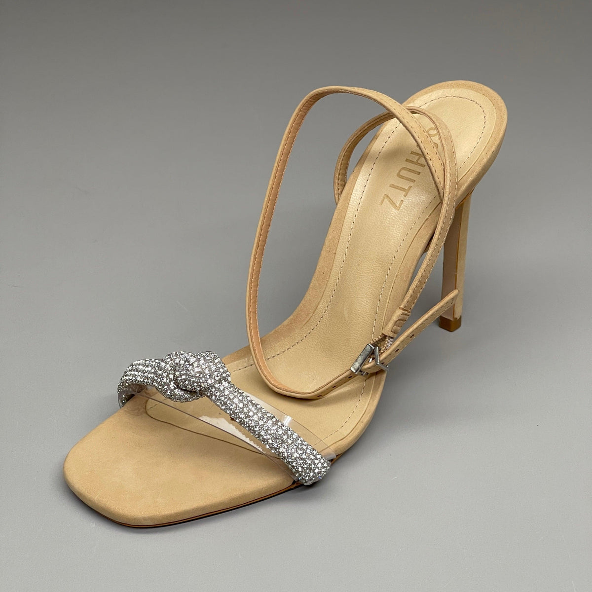 SCHUTZ Peaky Nubuck & Vinyl Multimaterial Women's Sandal Heel Light Nude Sz 8B (New)