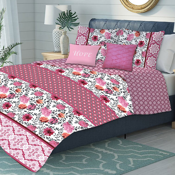 Camilla Oversized 5-Piece Floral Reversible Quilt Set, Pink