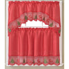 Jovie Christmas Tree Kitchen Curtain Set with Fringes, Red, Swag Valance 60x36, Tiers 30x36 Inches