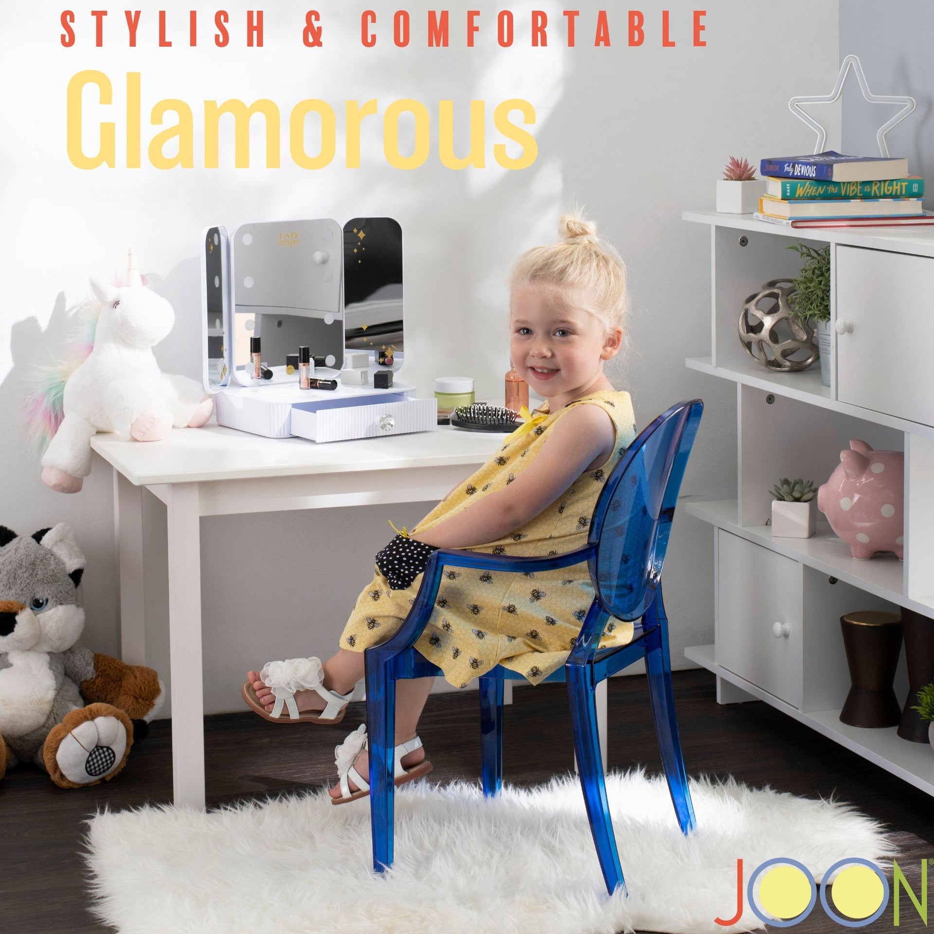 JOON 2 Pack Kids Ghost Chairs with Armrest, 25x13x14.5 Inches, Transparent