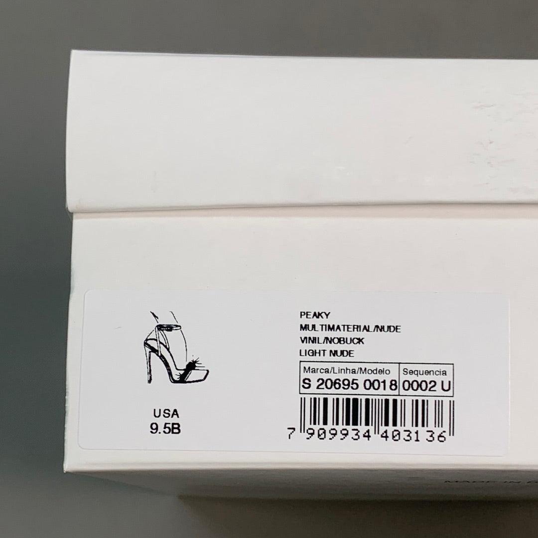 SCHUTZ Peaky Nubuck & Vinyl Multimaterial Women's Sandal Heel Light Nude Sz 9.5B (New)