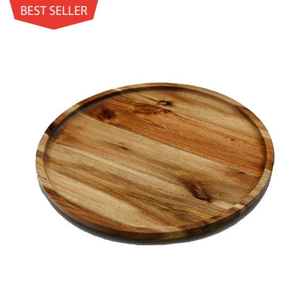[ Set of 3 ] Zavis Green Acacia Wood Round Stackable Plate / Platter 12