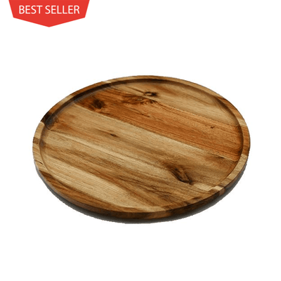 [ Set of 3 ] Zavis Green Acacia Wood Round Stackable Plate / Platter 12