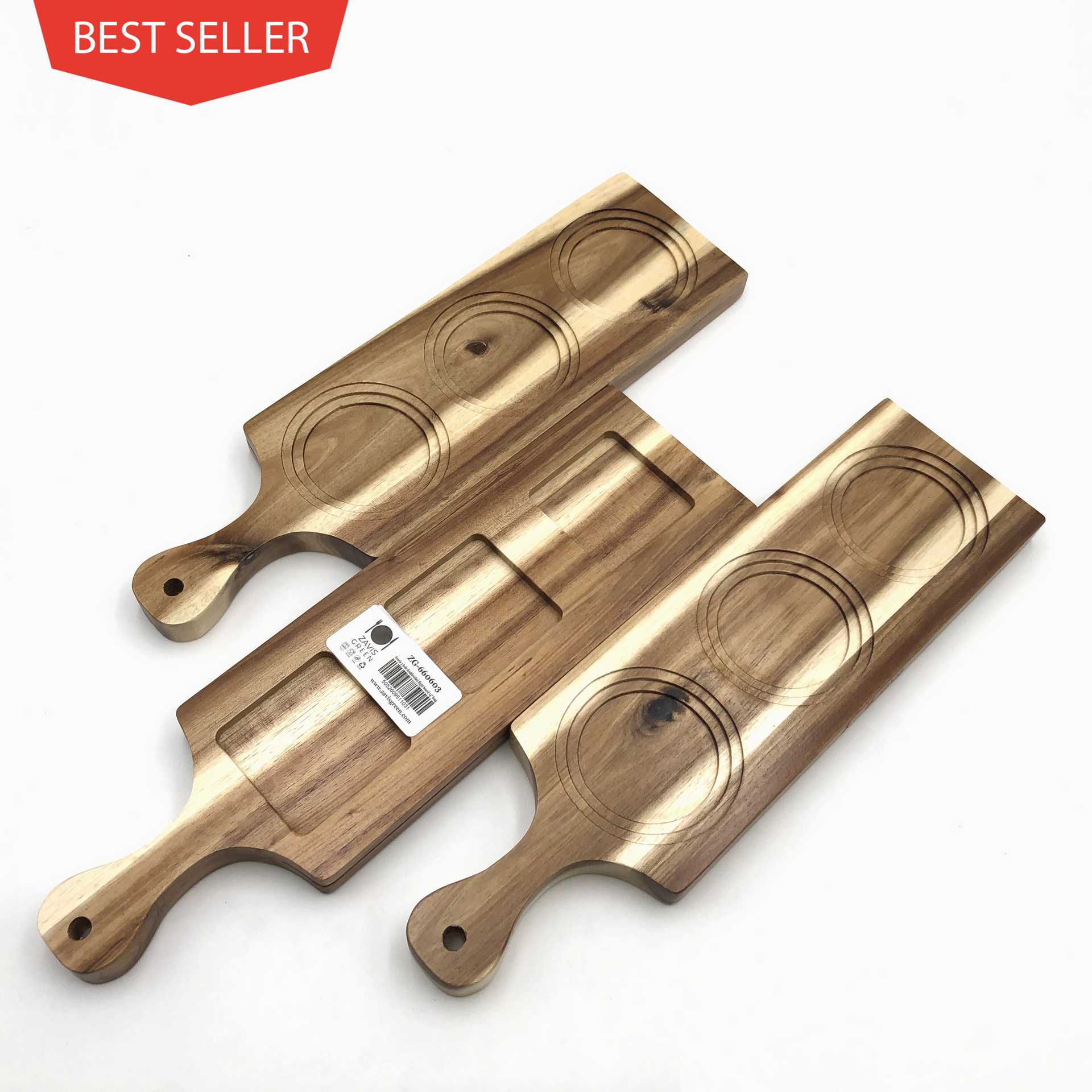 [ Set of 6 ] Zavis Green Acacia Wood 3 Hole Double sided Flight Board 14