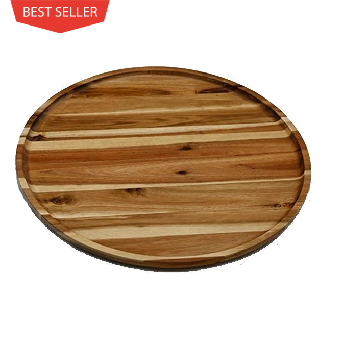 Zavis Green Acacia Wood Round Stackable Plate / Platter 16