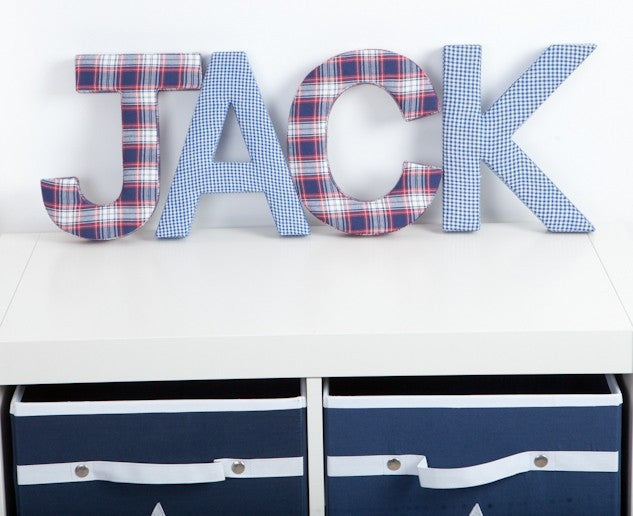 Red & Blue Plaid Fabric Wall Letters