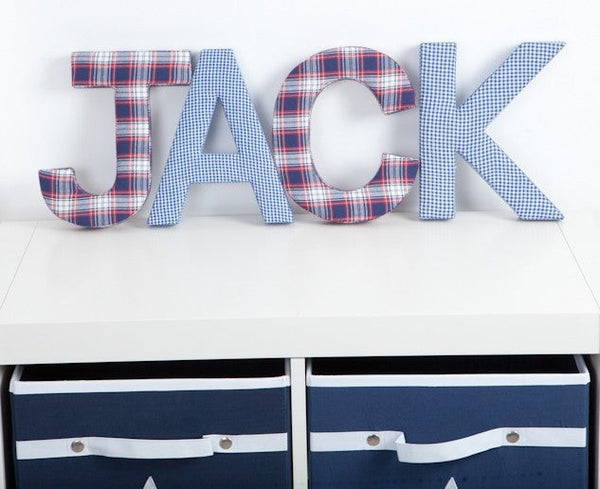 Red & Blue Plaid Fabric Wall Letters