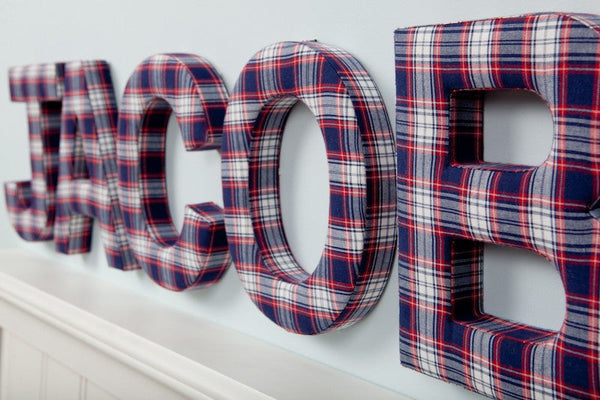 Red & Blue Plaid Fabric Wall Letters