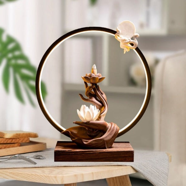 White Lotus Large Backflow Incense Burner Lamp With LED