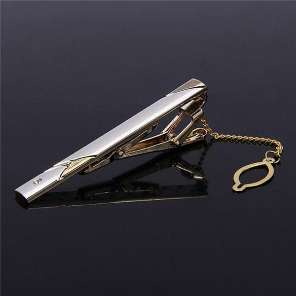 Impeccable Luxury Men's Metal Necktie Bar Formal Dress Shirt Classic Wear Neck Tie Clip With Chain Gold Color Clip Unique Shirt Business Tie Clip Wedding Ceremony Tie Clips Party Fashion Smooth Clasp Pin Father's Day Gifts