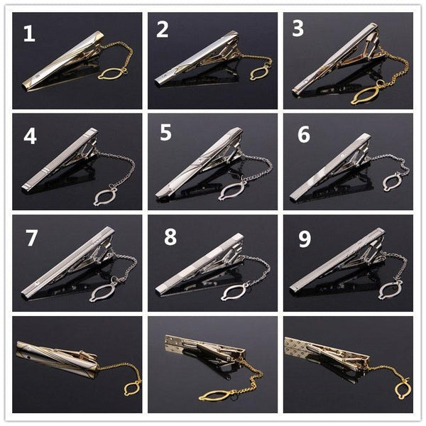 Impeccable Luxury Men's Metal Necktie Bar Formal Dress Shirt Classic Wear Neck Tie Clip With Chain Gold Color Clip Unique Shirt Business Tie Clip Wedding Ceremony Tie Clips Party Fashion Smooth Clasp Pin Father's Day Gifts