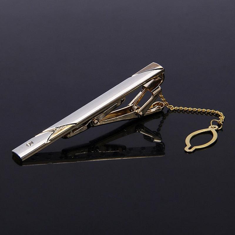 Impeccable Luxury Men's Metal Necktie Bar Formal Dress Shirt Classic Wear Neck Tie Clip With Chain Gold Color Clip Unique Shirt Business Tie Clip Wedding Ceremony Tie Clips Party Fashion Smooth Clasp Pin Father's Day Gifts