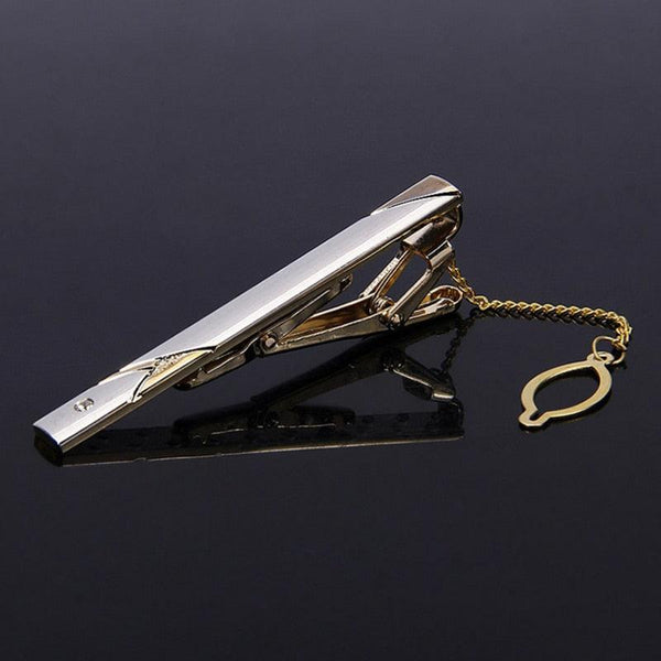 Impeccable Luxury Men's Metal Necktie Bar Formal Dress Shirt Classic Wear Neck Tie Clip With Chain Gold Color Clip Unique Shirt Business Tie Clip Wedding Ceremony Tie Clips Party Fashion Smooth Clasp Pin Father's Day Gifts
