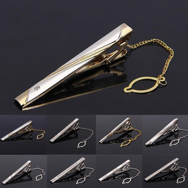 Impeccable Luxury Men's Metal Necktie Bar Formal Dress Shirt Classic Wear Neck Tie Clip With Chain Gold Color Clip Unique Shirt Business Tie Clip Wedding Ceremony Tie Clips Party Fashion Smooth Clasp Pin Father's Day Gifts