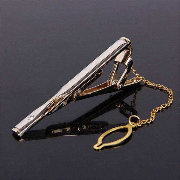 Impeccable Luxury Men's Metal Necktie Bar Formal Dress Shirt Classic Wear Neck Tie Clip With Chain Gold Color Clip Unique Shirt Business Tie Clip Wedding Ceremony Tie Clips Party Fashion Smooth Clasp Pin Father's Day Gifts