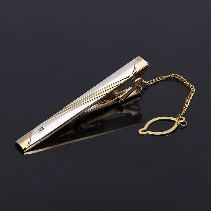 Impeccable Luxury Men's Metal Necktie Bar Formal Dress Shirt Classic Wear Neck Tie Clip With Chain Gold Color Clip Unique Shirt Business Tie Clip Wedding Ceremony Tie Clips Party Fashion Smooth Clasp Pin Father's Day Gifts