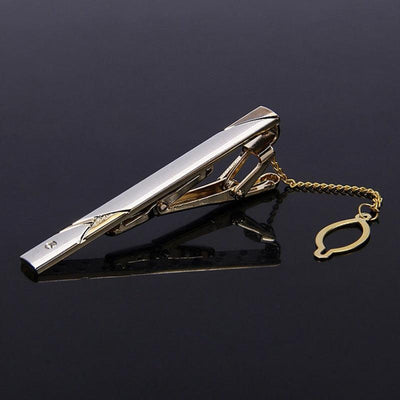 Impeccable Luxury Men's Metal Necktie Bar Formal Dress Shirt Classic Wear Neck Tie Clip With Chain Gold Color Clip Unique Shirt Business Tie Clip Wedding Ceremony Tie Clips Party Fashion Smooth Clasp Pin Father's Day Gifts
