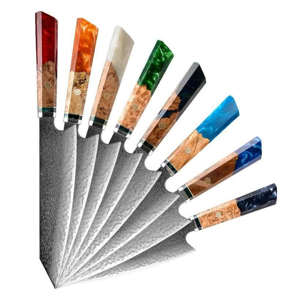 Imperium VG10 Damascus Chef's Knife with Exotic Olive Wood Handle & Sheath - Gifts for You 'n Me