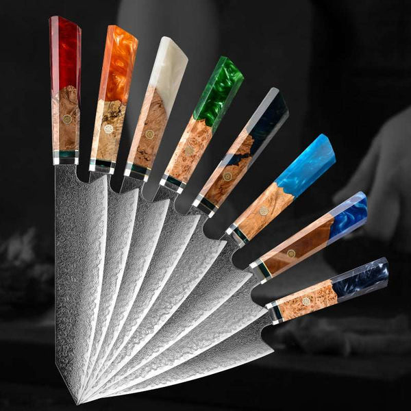 Imperium VG10 Damascus Chef's Knife with Exotic Olive Wood Handle & Sheath