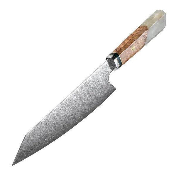 Imperium VG10 Damascus Chef's Knife with Exotic Olive Wood Handle & Sheath - Gifts for You 'n Me