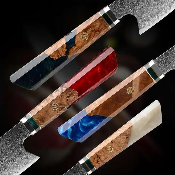 Imperium VG10 Damascus Chef's Knife with Exotic Olive Wood Handle & Sheath - Gifts for You 'n Me
