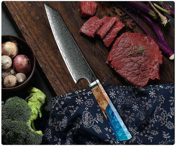 Imperium VG10 Damascus Chef's Knife with Exotic Olive Wood Handle & Sheath - Gifts for You 'n Me