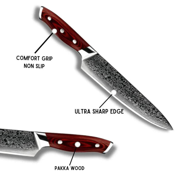 Kitchen Edge VG10 Damascus Chef Knife with Pakkawood handle - Gifts for You 'n Me