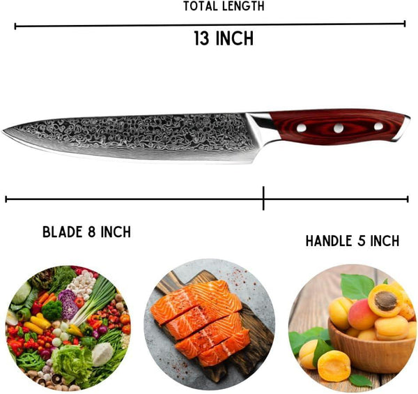 Kitchen Edge VG10 Damascus Chef Knife with Pakkawood handle - Gifts for You 'n Me