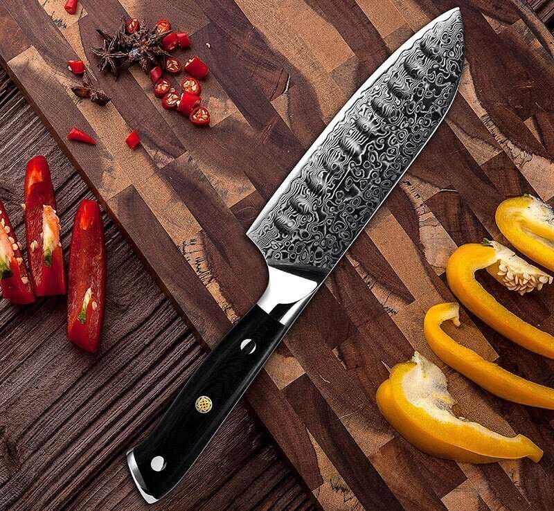 Kitchen Edge VG10 Damascus Chef knife Santoku Knife with G10 Handle