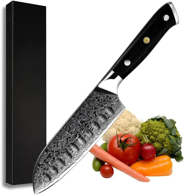 Kitchen Edge VG10 Damascus Chef knife Santoku Knife with G10 Handle - Gifts for You 'n Me
