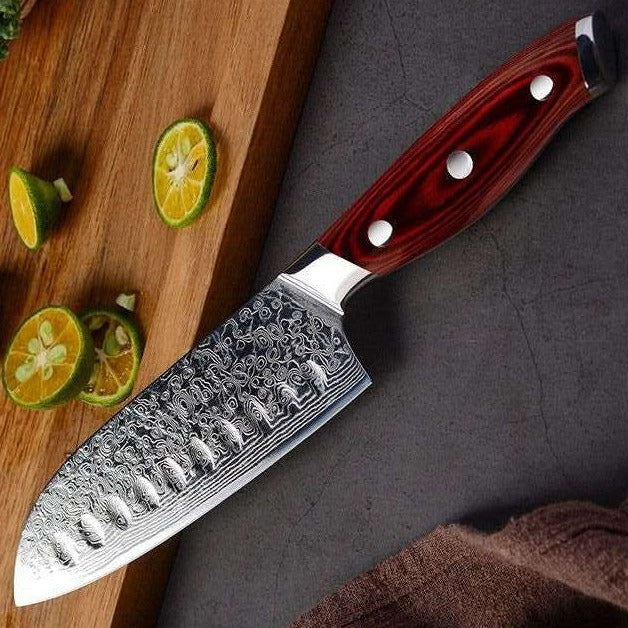 Kitchen Edge VG10 Damascus Chef Knife Santoku Knife with Pakkawood Handle