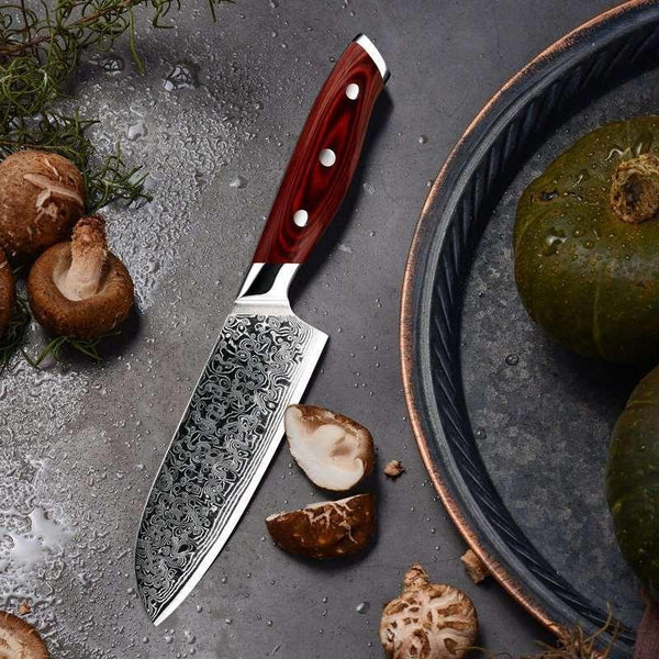 Kitchen Edge VG10 Damascus Chef Knife Santoku Knife with Pakkawood Handle - Gifts for You 'n Me