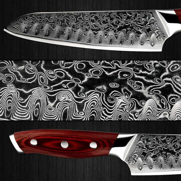 Kitchen Edge VG10 Damascus Chef Knife Santoku Knife with Pakkawood Handle - Gifts for You 'n Me