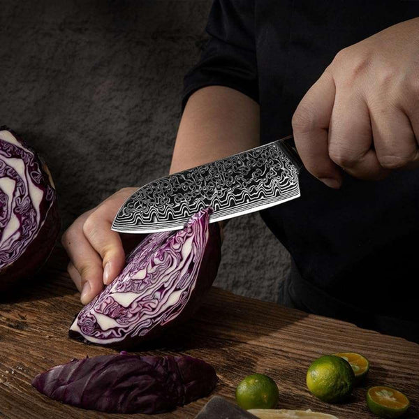 Kitchen Edge VG10 Damascus Chef Knife Santoku Knife with Pakkawood Handle - Gifts for You 'n Me