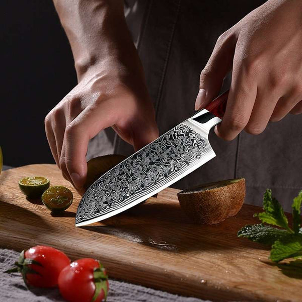 Kitchen Edge VG10 Damascus Chef Knife Santoku Knife with Pakkawood Handle