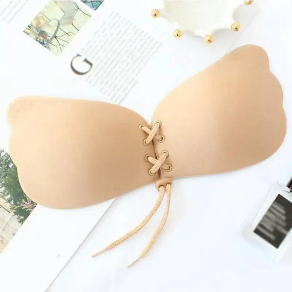 Incredible Strapless Invisible Bra Seamless Push Up Silicone Bras For Women Skin Black Lingerie Drawstring Bralette