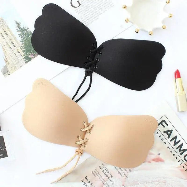 Incredible Strapless Invisible Bra Seamless Push Up Silicone Bras For Women Skin Black Lingerie Drawstring Bralette