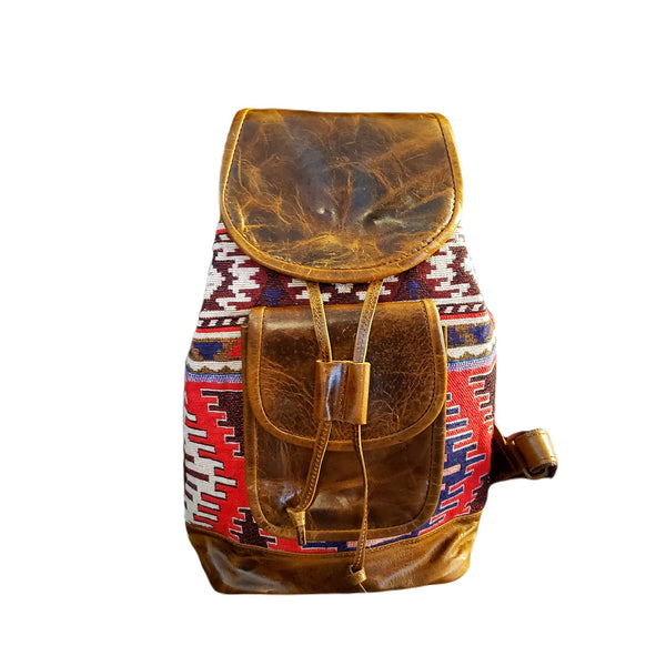 Leather and Jacquard Backpack Purse