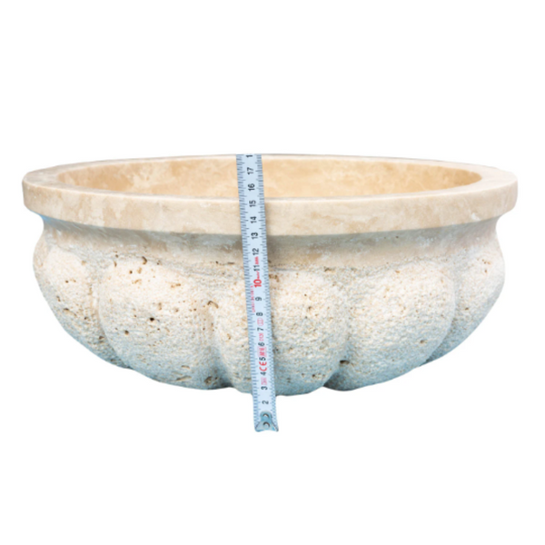 Natural Stone Light Travertine Pumpkin Shape Honed Vessel Sink (D)16