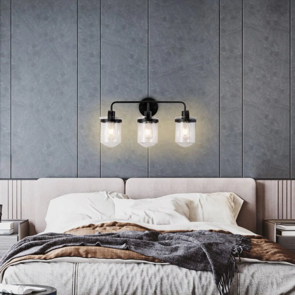 Indoor Wall Lights in Modern Black Finish with Glass Shade and E26 Base