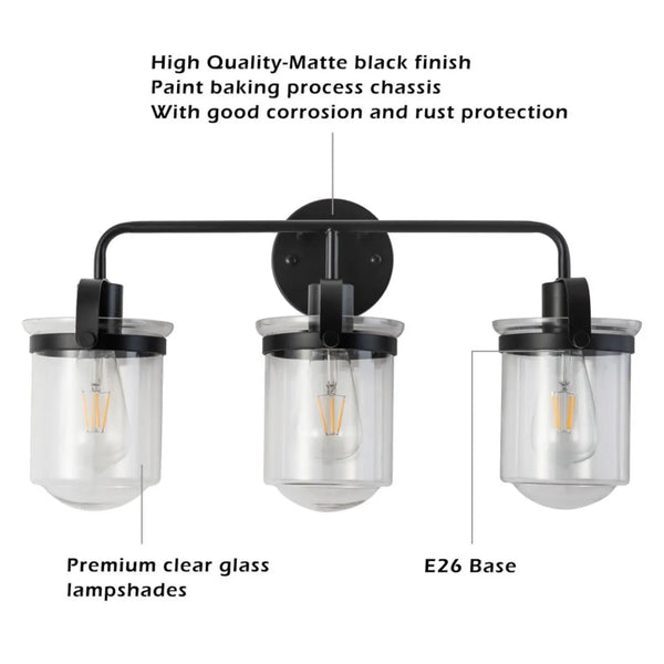 Indoor Wall Lights in Modern Black Finish with Glass Shade and E26 Base