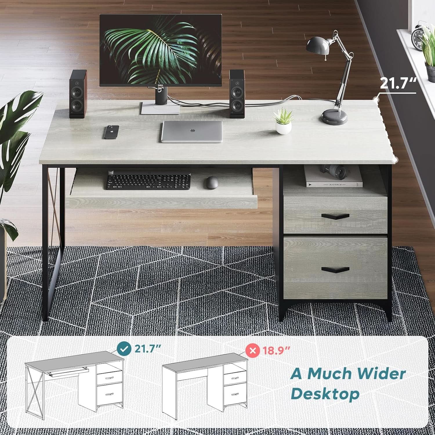 Industrial Office Desk with Storage Drawers and Keyboard Tray