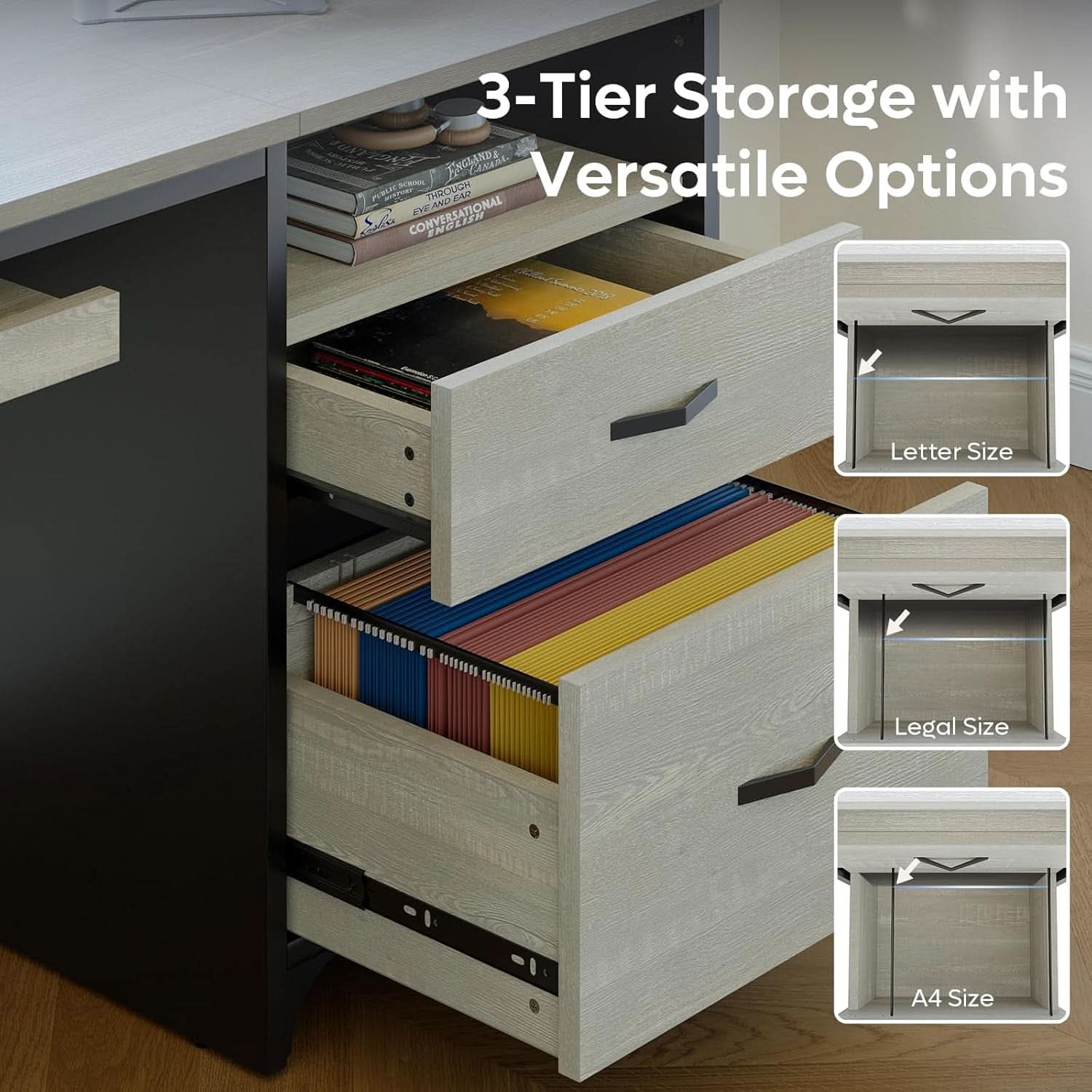 Industrial Office Desk with Storage Drawers and Keyboard Tray