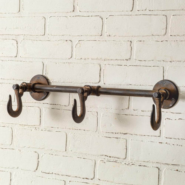 Industrial Three Hook Wall Rack in Cast Iron