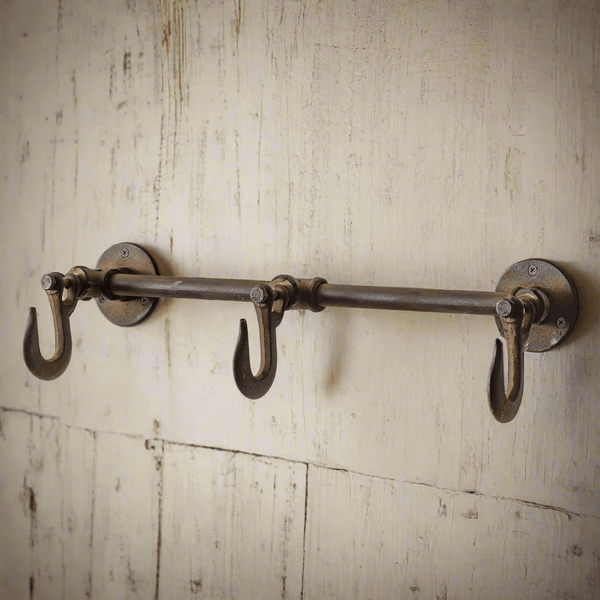 Industrial Three Hook Wall Rack in Cast Iron