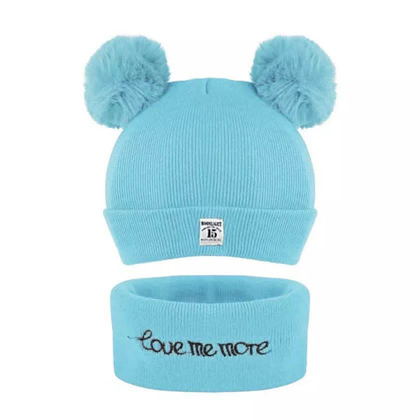 Infant Baby Winter Warm Knit Bobble Beanie Hat with Scarf Set